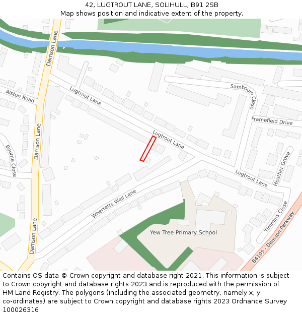 42, LUGTROUT LANE, SOLIHULL, B91 2SB: Location map and indicative extent of plot