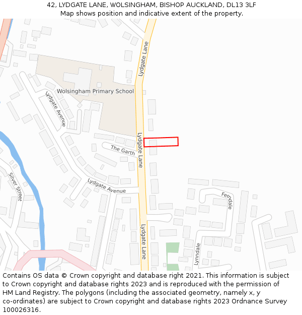 42, LYDGATE LANE, WOLSINGHAM, BISHOP AUCKLAND, DL13 3LF: Location map and indicative extent of plot