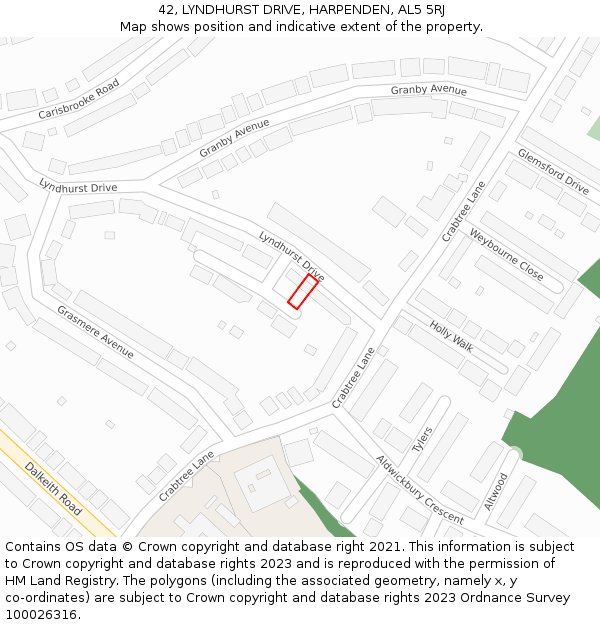 42, LYNDHURST DRIVE, HARPENDEN, AL5 5RJ: Location map and indicative extent of plot