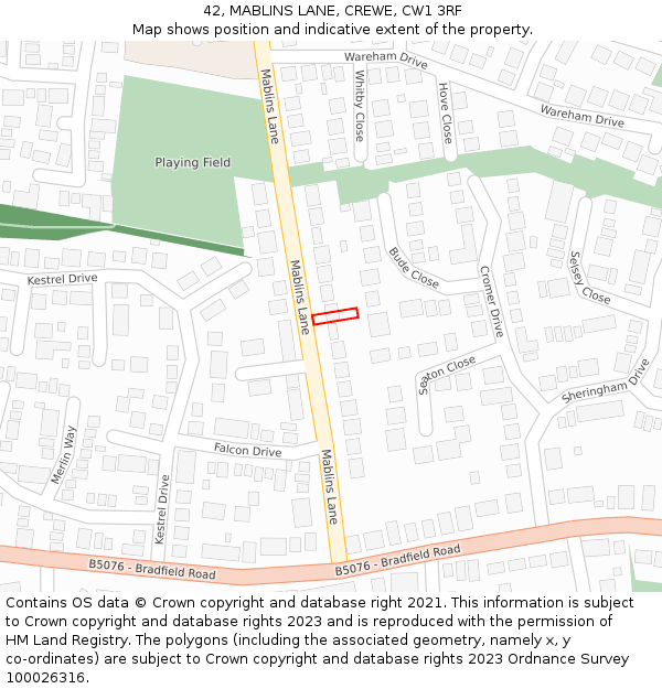 42, MABLINS LANE, CREWE, CW1 3RF: Location map and indicative extent of plot