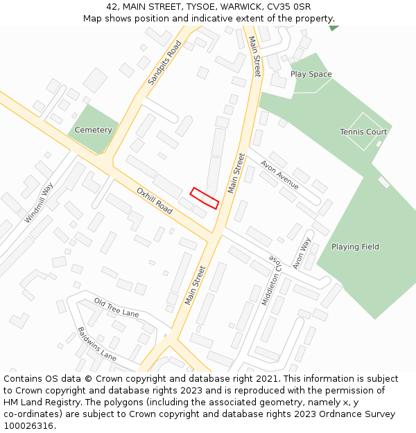 42, MAIN STREET, TYSOE, WARWICK, CV35 0SR: Location map and indicative extent of plot