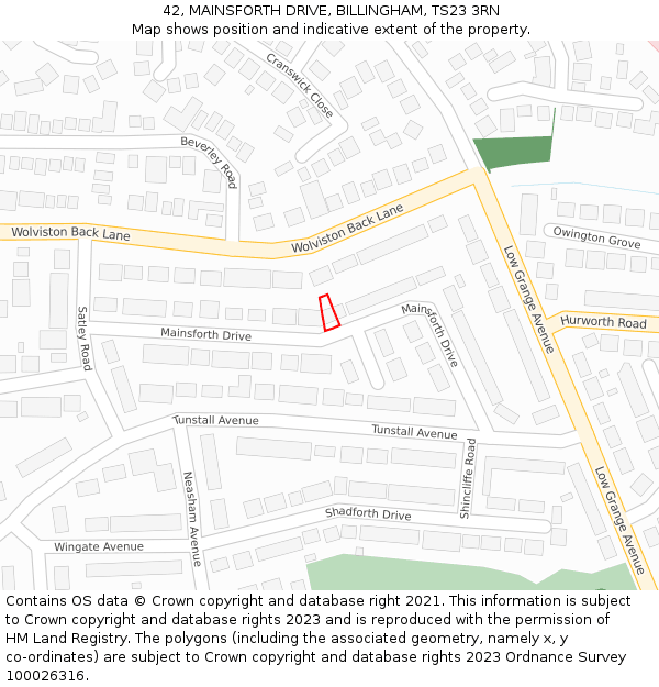 42, MAINSFORTH DRIVE, BILLINGHAM, TS23 3RN: Location map and indicative extent of plot