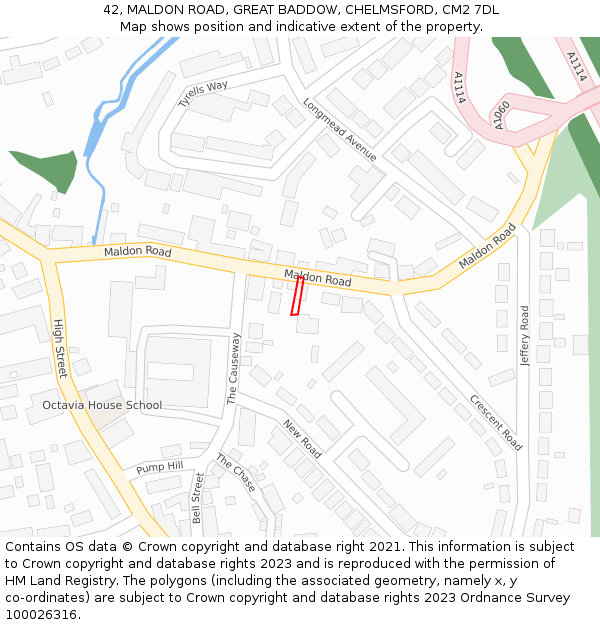 42, MALDON ROAD, GREAT BADDOW, CHELMSFORD, CM2 7DL: Location map and indicative extent of plot