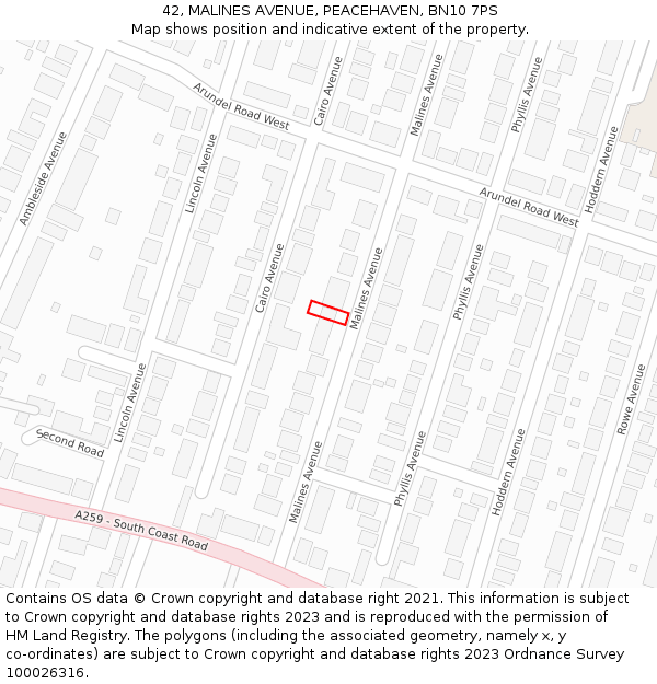 42, MALINES AVENUE, PEACEHAVEN, BN10 7PS: Location map and indicative extent of plot