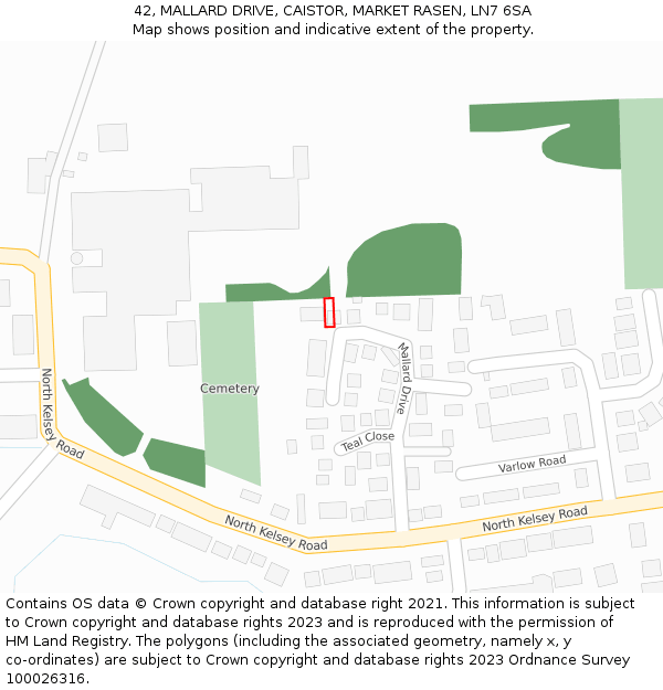 42, MALLARD DRIVE, CAISTOR, MARKET RASEN, LN7 6SA: Location map and indicative extent of plot