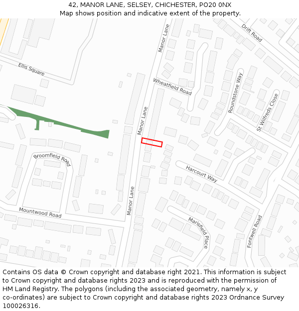 42, MANOR LANE, SELSEY, CHICHESTER, PO20 0NX: Location map and indicative extent of plot