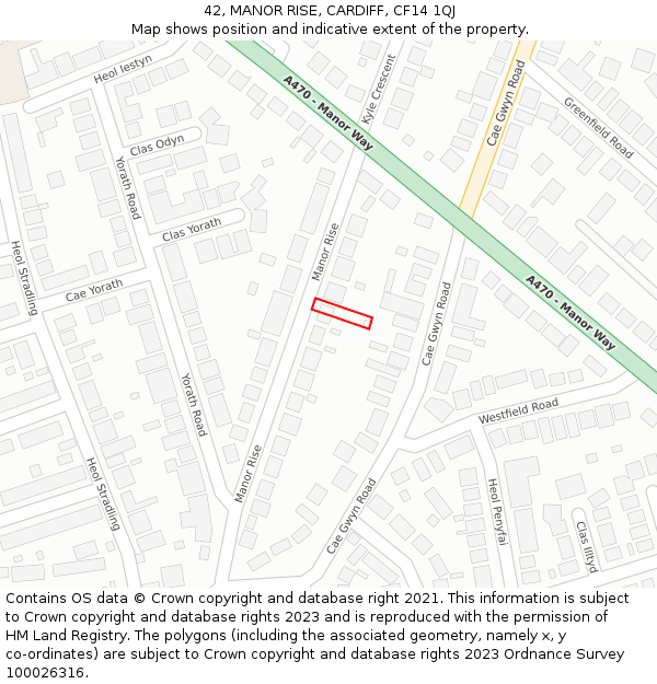 42, MANOR RISE, CARDIFF, CF14 1QJ: Location map and indicative extent of plot