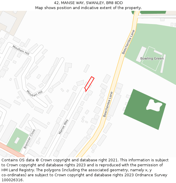 42, MANSE WAY, SWANLEY, BR8 8DD: Location map and indicative extent of plot