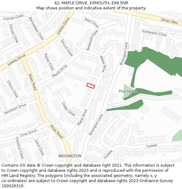 42, MAPLE DRIVE, EXMOUTH, EX8 5NR: Location map and indicative extent of plot