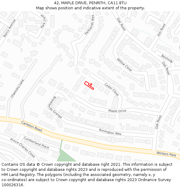 42, MAPLE DRIVE, PENRITH, CA11 8TU: Location map and indicative extent of plot