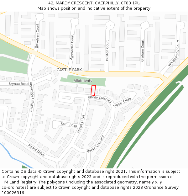 42, MARDY CRESCENT, CAERPHILLY, CF83 1PU: Location map and indicative extent of plot