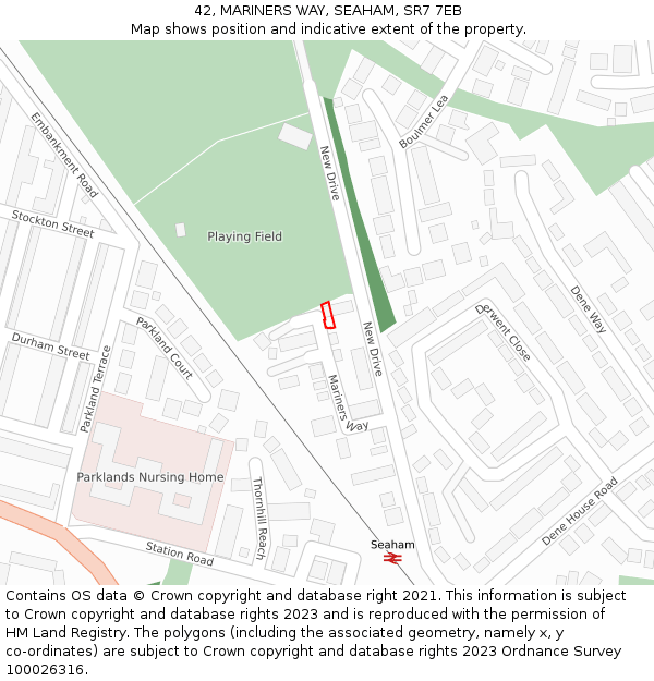 42, MARINERS WAY, SEAHAM, SR7 7EB: Location map and indicative extent of plot