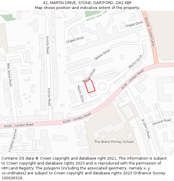 42, MARTIN DRIVE, STONE, DARTFORD, DA2 6BF: Location map and indicative extent of plot