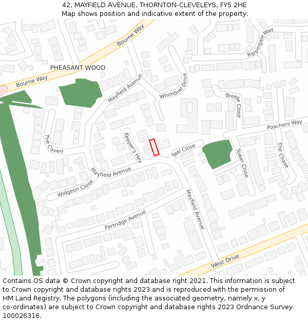 42, MAYFIELD AVENUE, THORNTON-CLEVELEYS, FY5 2HE: Location map and indicative extent of plot