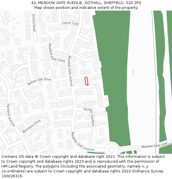 42, MEADOW GATE AVENUE, SOTHALL, SHEFFIELD, S20 2PS: Location map and indicative extent of plot