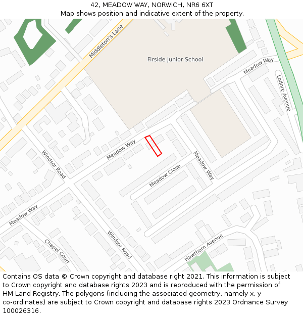 42, MEADOW WAY, NORWICH, NR6 6XT: Location map and indicative extent of plot