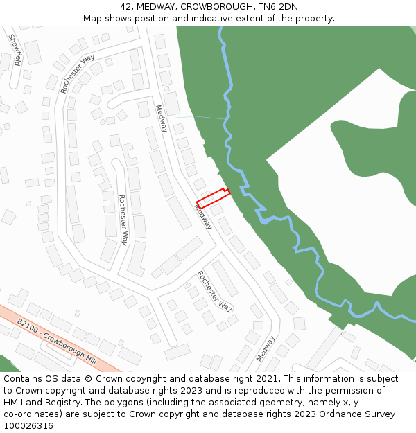 42, MEDWAY, CROWBOROUGH, TN6 2DN: Location map and indicative extent of plot