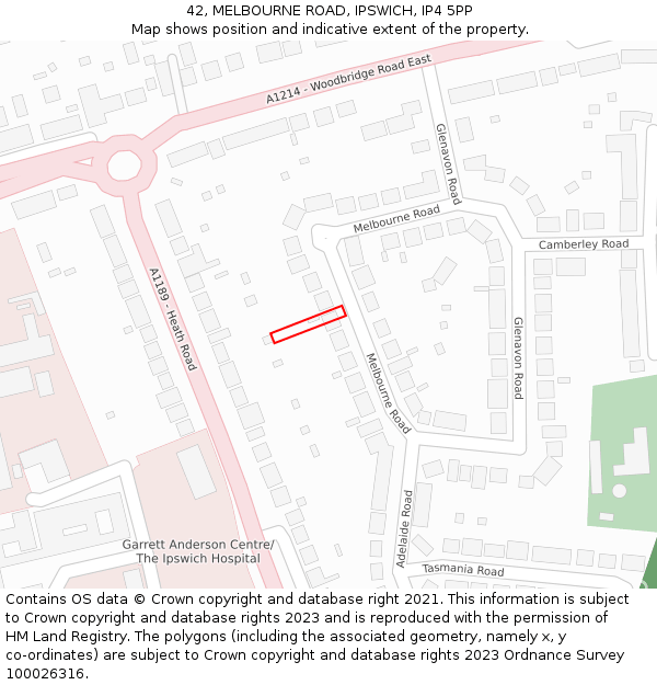 42, MELBOURNE ROAD, IPSWICH, IP4 5PP: Location map and indicative extent of plot