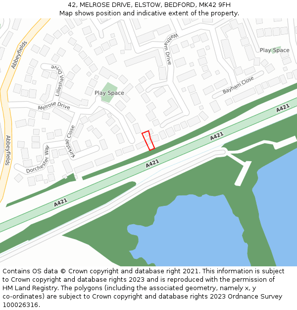 42, MELROSE DRIVE, ELSTOW, BEDFORD, MK42 9FH: Location map and indicative extent of plot