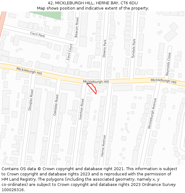 42, MICKLEBURGH HILL, HERNE BAY, CT6 6DU: Location map and indicative extent of plot