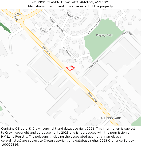 42, MICKLEY AVENUE, WOLVERHAMPTON, WV10 9YF: Location map and indicative extent of plot