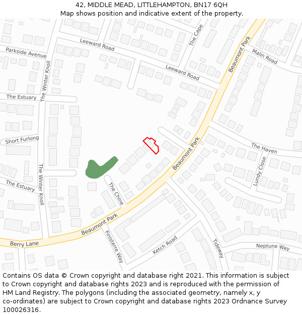 42, MIDDLE MEAD, LITTLEHAMPTON, BN17 6QH: Location map and indicative extent of plot