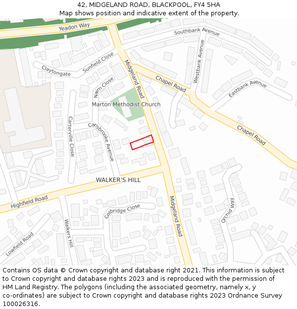 42, MIDGELAND ROAD, BLACKPOOL, FY4 5HA: Location map and indicative extent of plot