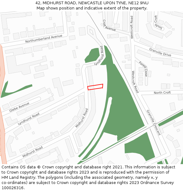 42, MIDHURST ROAD, NEWCASTLE UPON TYNE, NE12 9NU: Location map and indicative extent of plot