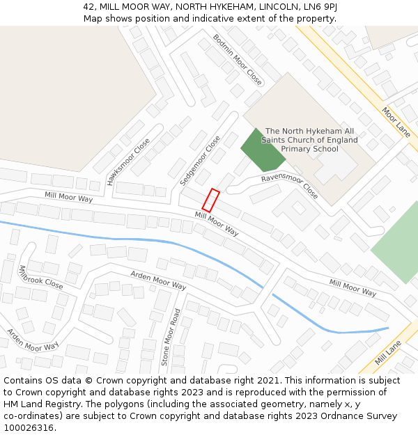 42, MILL MOOR WAY, NORTH HYKEHAM, LINCOLN, LN6 9PJ: Location map and indicative extent of plot