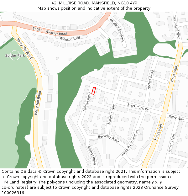 42, MILLRISE ROAD, MANSFIELD, NG18 4YP: Location map and indicative extent of plot