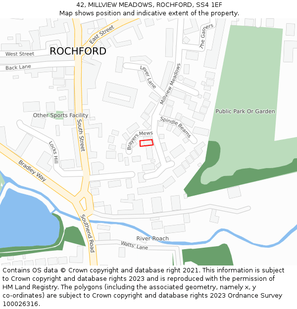 42, MILLVIEW MEADOWS, ROCHFORD, SS4 1EF: Location map and indicative extent of plot