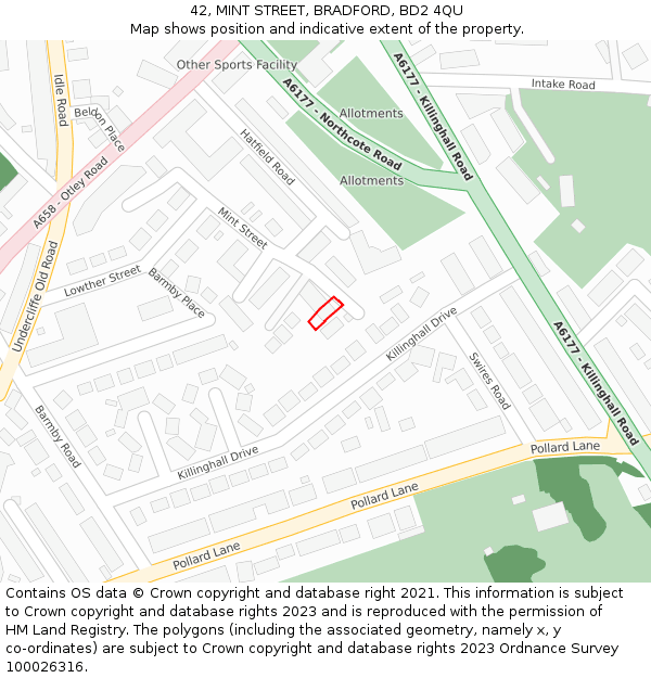 42, MINT STREET, BRADFORD, BD2 4QU: Location map and indicative extent of plot