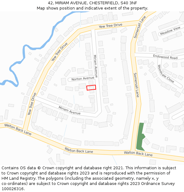 42, MIRIAM AVENUE, CHESTERFIELD, S40 3NF: Location map and indicative extent of plot