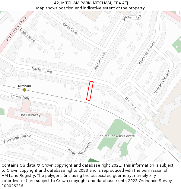 42, MITCHAM PARK, MITCHAM, CR4 4EJ: Location map and indicative extent of plot
