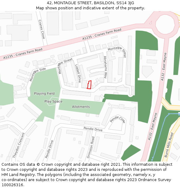 42, MONTAGUE STREET, BASILDON, SS14 3JG: Location map and indicative extent of plot