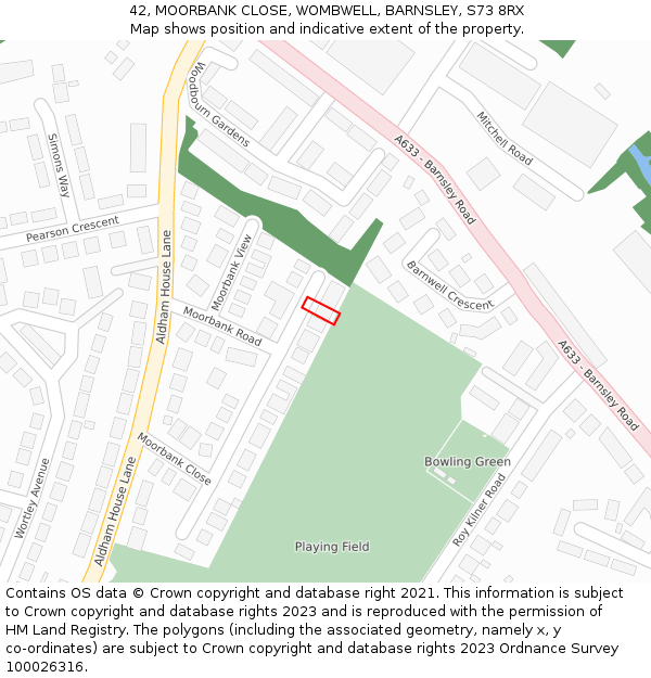 42, MOORBANK CLOSE, WOMBWELL, BARNSLEY, S73 8RX: Location map and indicative extent of plot