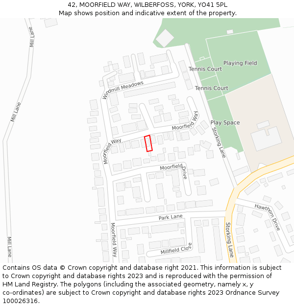 42, MOORFIELD WAY, WILBERFOSS, YORK, YO41 5PL: Location map and indicative extent of plot