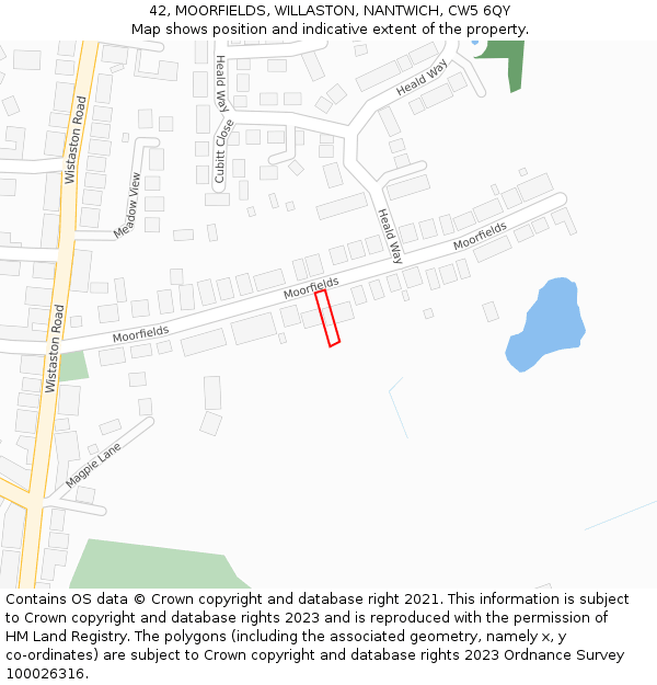 42, MOORFIELDS, WILLASTON, NANTWICH, CW5 6QY: Location map and indicative extent of plot