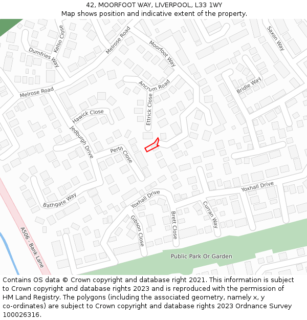 42, MOORFOOT WAY, LIVERPOOL, L33 1WY: Location map and indicative extent of plot