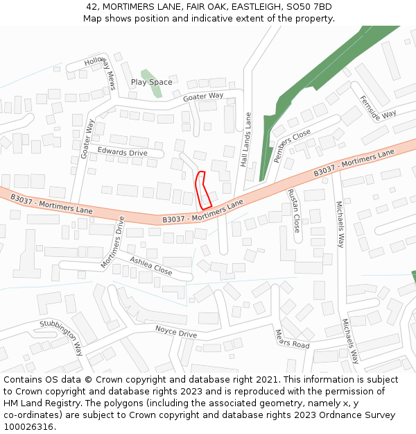 42, MORTIMERS LANE, FAIR OAK, EASTLEIGH, SO50 7BD: Location map and indicative extent of plot