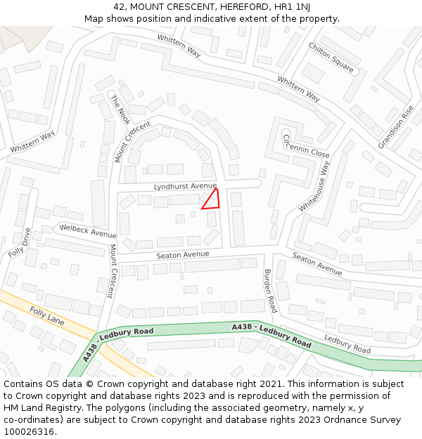 42, MOUNT CRESCENT, HEREFORD, HR1 1NJ: Location map and indicative extent of plot
