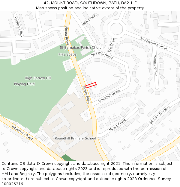 42, MOUNT ROAD, SOUTHDOWN, BATH, BA2 1LF: Location map and indicative extent of plot