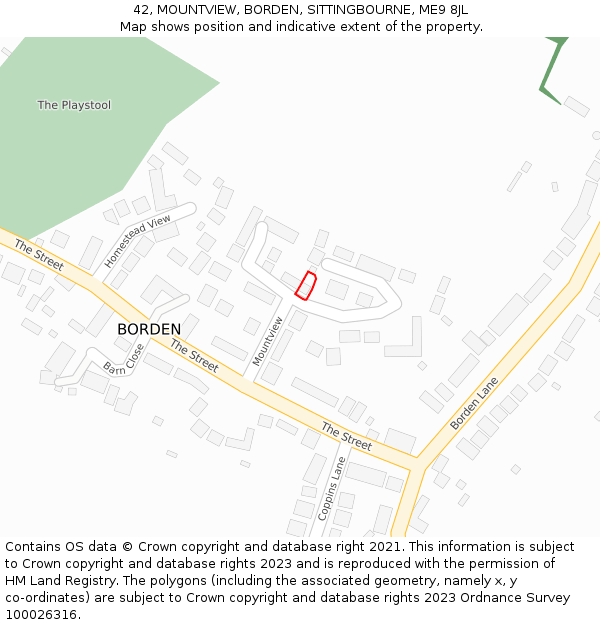 42, MOUNTVIEW, BORDEN, SITTINGBOURNE, ME9 8JL: Location map and indicative extent of plot