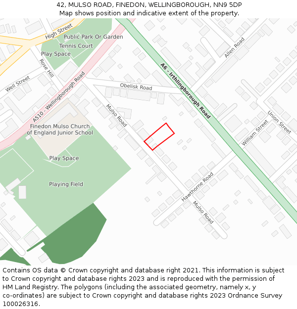 42, MULSO ROAD, FINEDON, WELLINGBOROUGH, NN9 5DP: Location map and indicative extent of plot