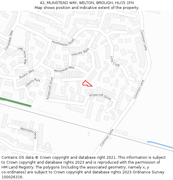 42, MUNSTEAD WAY, WELTON, BROUGH, HU15 1FN: Location map and indicative extent of plot