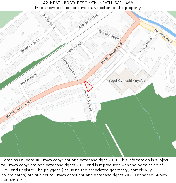 42, NEATH ROAD, RESOLVEN, NEATH, SA11 4AA: Location map and indicative extent of plot