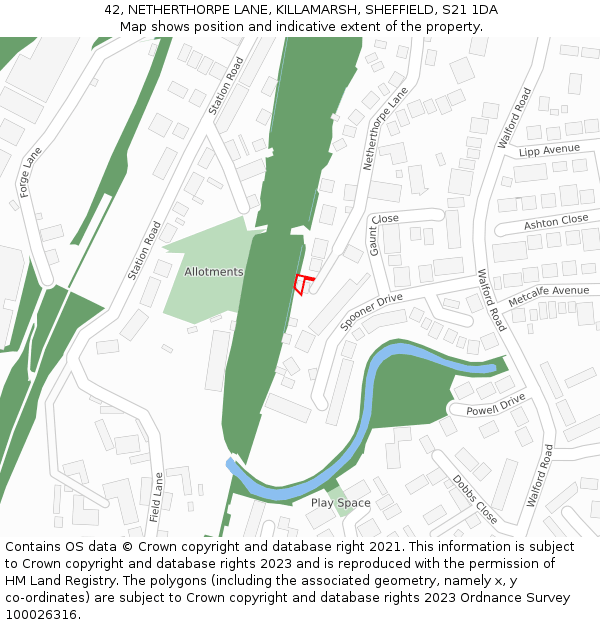 42, NETHERTHORPE LANE, KILLAMARSH, SHEFFIELD, S21 1DA: Location map and indicative extent of plot