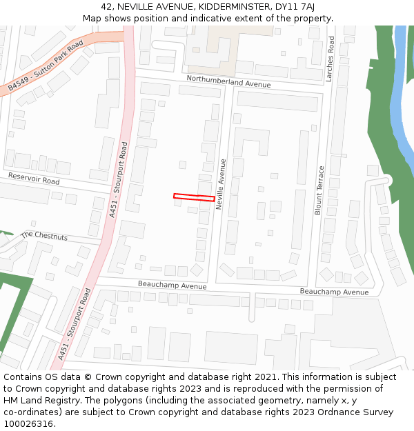 42, NEVILLE AVENUE, KIDDERMINSTER, DY11 7AJ: Location map and indicative extent of plot