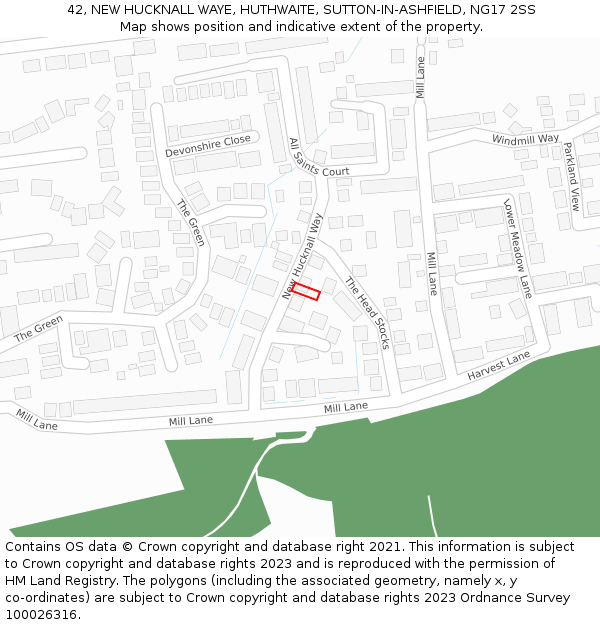 42, NEW HUCKNALL WAYE, HUTHWAITE, SUTTON-IN-ASHFIELD, NG17 2SS: Location map and indicative extent of plot