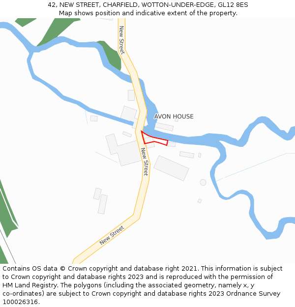 42, NEW STREET, CHARFIELD, WOTTON-UNDER-EDGE, GL12 8ES: Location map and indicative extent of plot